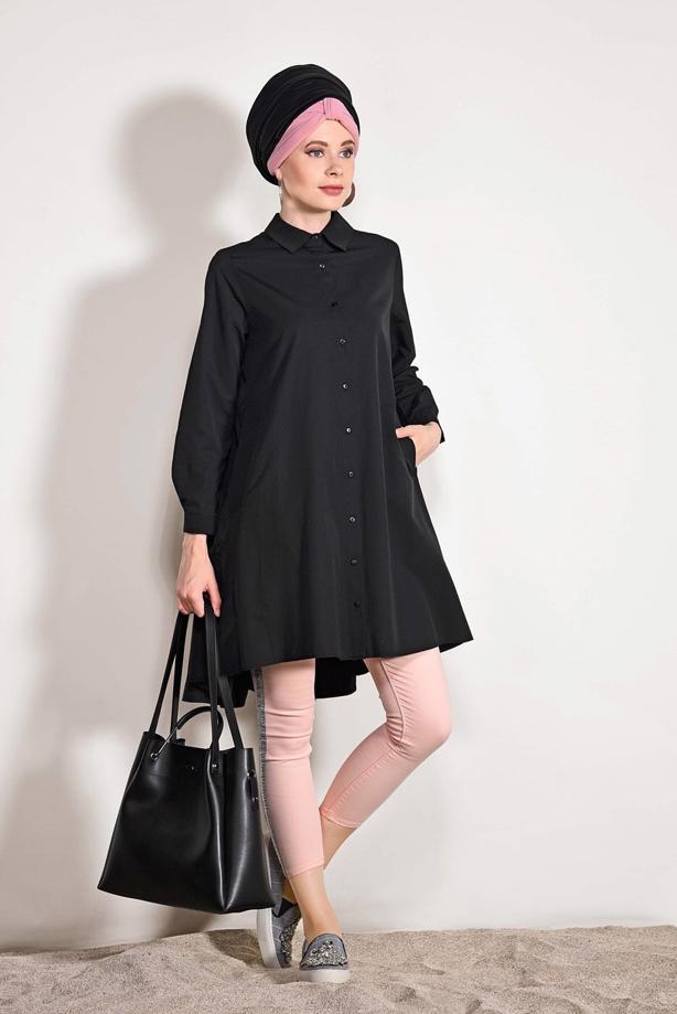 Hijab clothing  Pocket Detailed Straight Collar Tunic 61016 - TRENDTESETTÜR