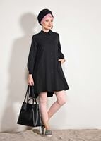Hijab clothing BLACK Pocket Detailed Straight Collar Tunic 61016