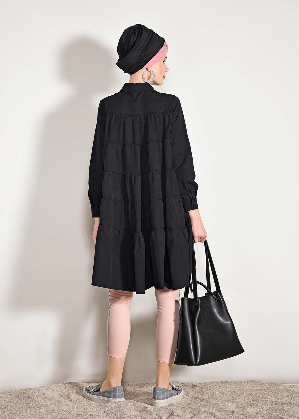 Hijab clothing BLACK Pocket Detailed Straight Collar Tunic 61016