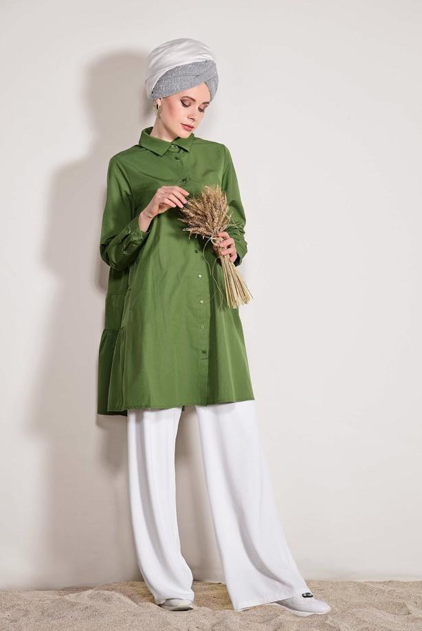 Hijab clothing  Pocket Detailed Straight Collar Tunic 61016 - TRENDTESETTÜR