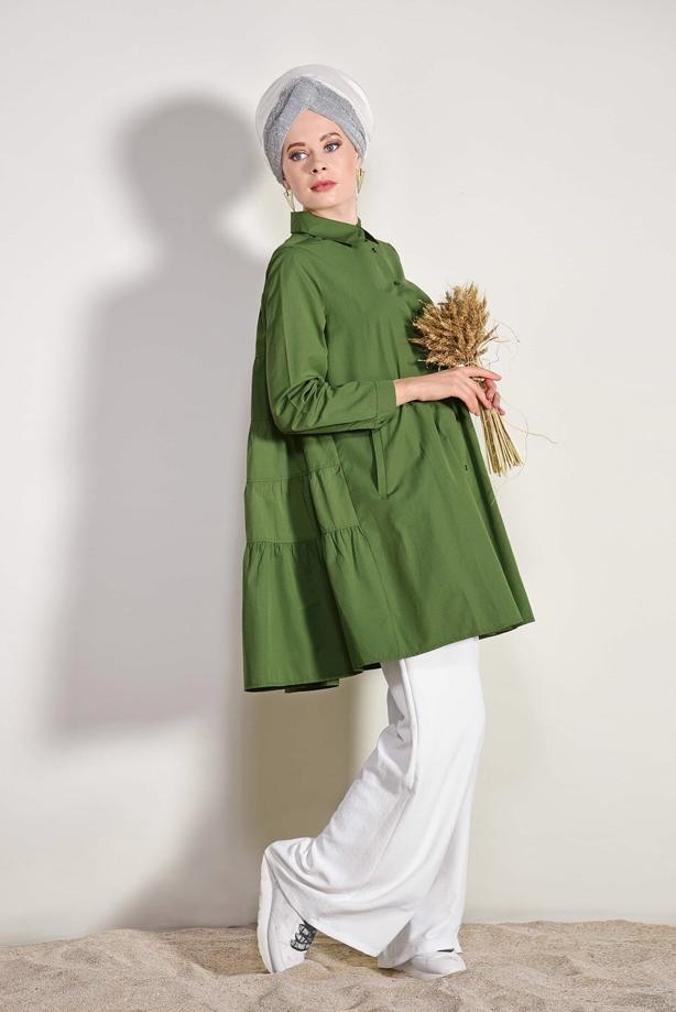 Hijab clothing  Pocket Detailed Straight Collar Tunic 61016 - TRENDTESETTÜR