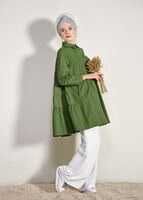 Tesettür giyim YEŞİL CEP DETAYLI ERKEK YAKA TUNİK 61016