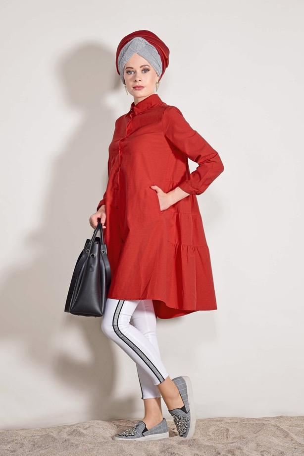 Hijab clothing  Pocket Detailed Straight Collar Tunic 61016 - TRENDTESETTÜR
