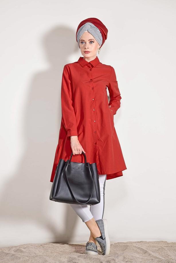 Hijab clothing  Pocket Detailed Straight Collar Tunic 61016 - TRENDTESETTÜR