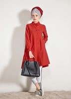 Hijab clothing RED Pocket Detailed Straight Collar Tunic 61016