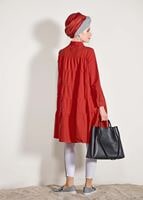Hijab clothing RED Pocket Detailed Straight Collar Tunic 61016