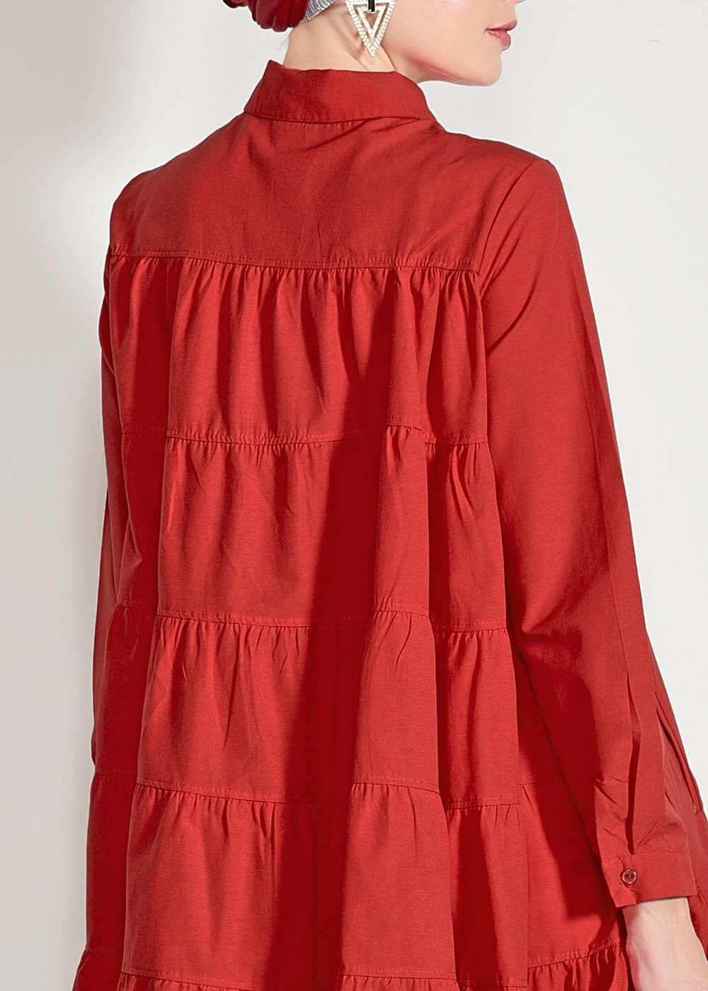 Hijab clothing RED Pocket Detailed Straight Collar Tunic 61016