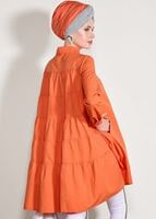 Hijab clothing ORANGE Pocket Detailed Straight Collar Tunic 61016