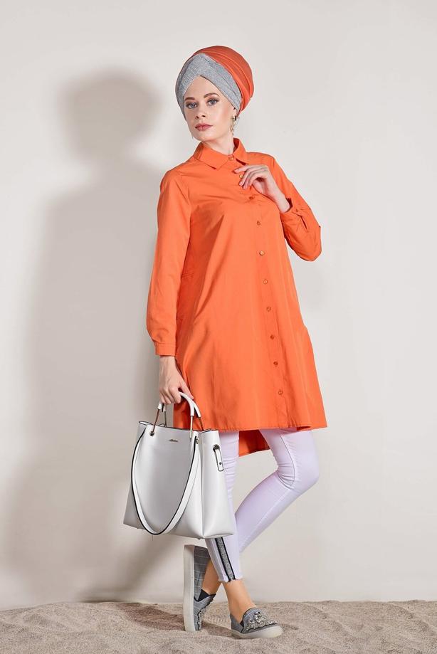 Hijab clothing  Pocket Detailed Straight Collar Tunic 61016 - TRENDTESETTÜR