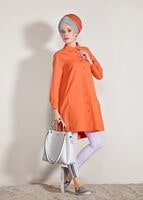 Hijab clothing ORANGE Pocket Detailed Straight Collar Tunic 61016