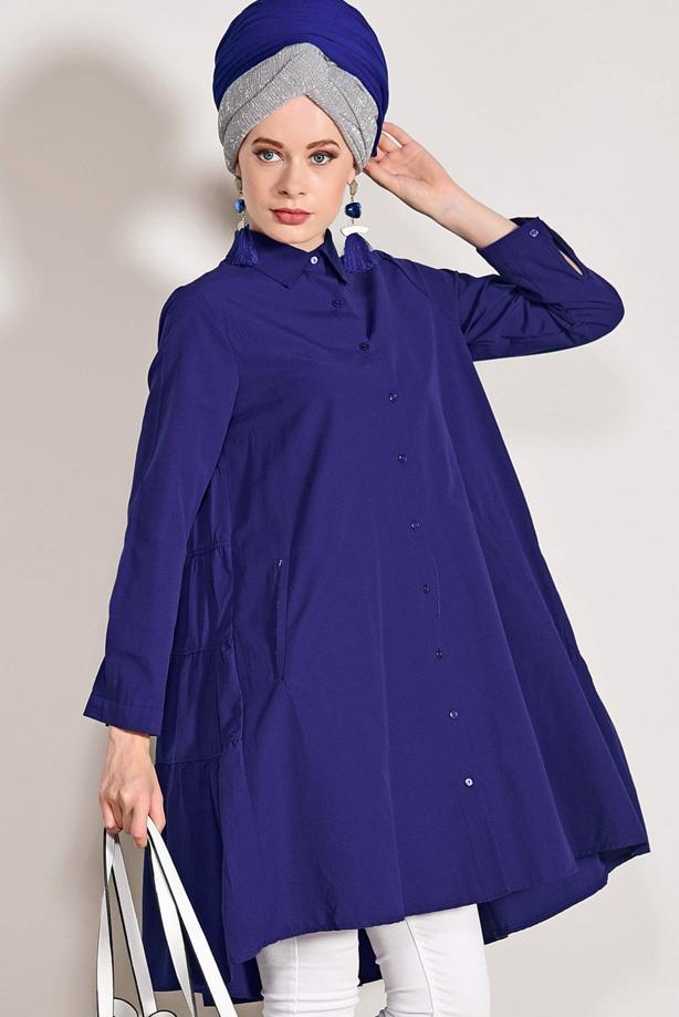 Hijab clothing  Pocket Detailed Straight Collar Tunic 61016 - TRENDTESETTÜR