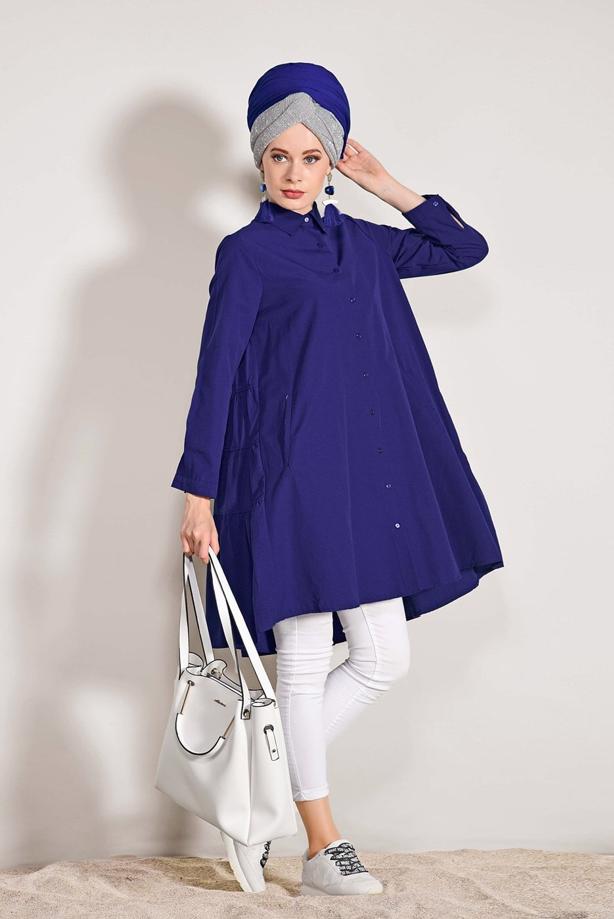 Hijab clothing  Pocket Detailed Straight Collar Tunic 61016 - TRENDTESETTÜR