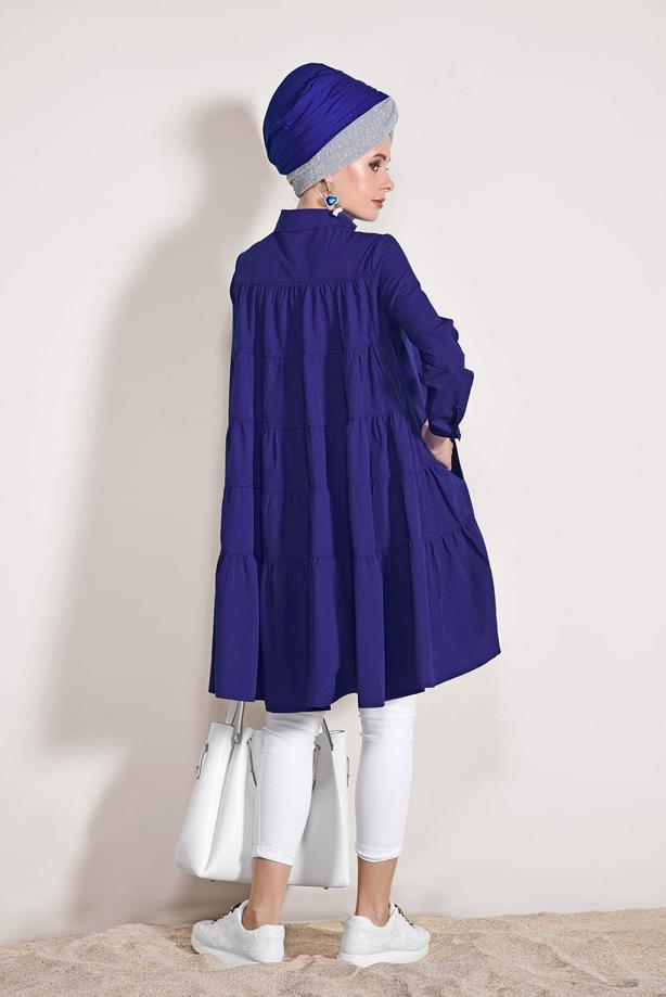 Tesettür giyim  CEP DETAYLI ERKEK YAKA TUNİK 61016 - TRENDTESETTÜR