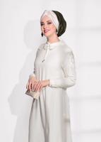 Tesettür giyim KREM T 61781 Elegance- Kol Kısmı Güpür Detaylı Tunik