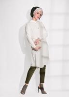 Tesettür giyim KREM T 61781 Elegance- Kol Kısmı Güpür Detaylı Tunik