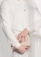 Tesettür giyim KREM T 61781 Elegance- Kol Kısmı Güpür Detaylı Tunik