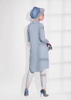 Tesettür giyim MAVİ T 61781 Elegance- Kol Kısmı Güpür Detaylı Tunik
