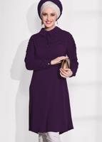 Tesettür giyim MOR T 61781 Elegance- Kol Kısmı Güpür Detaylı Tunik
