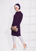 Tesettür giyim MOR T 61781 Elegance- Kol Kısmı Güpür Detaylı Tunik