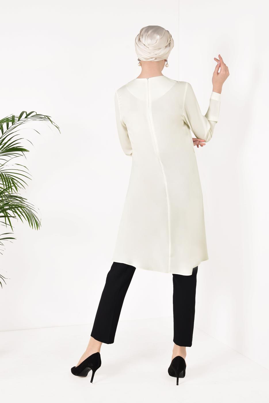 Tesettür giyim KREM İNCİ DETAYLI TUNİK 62781