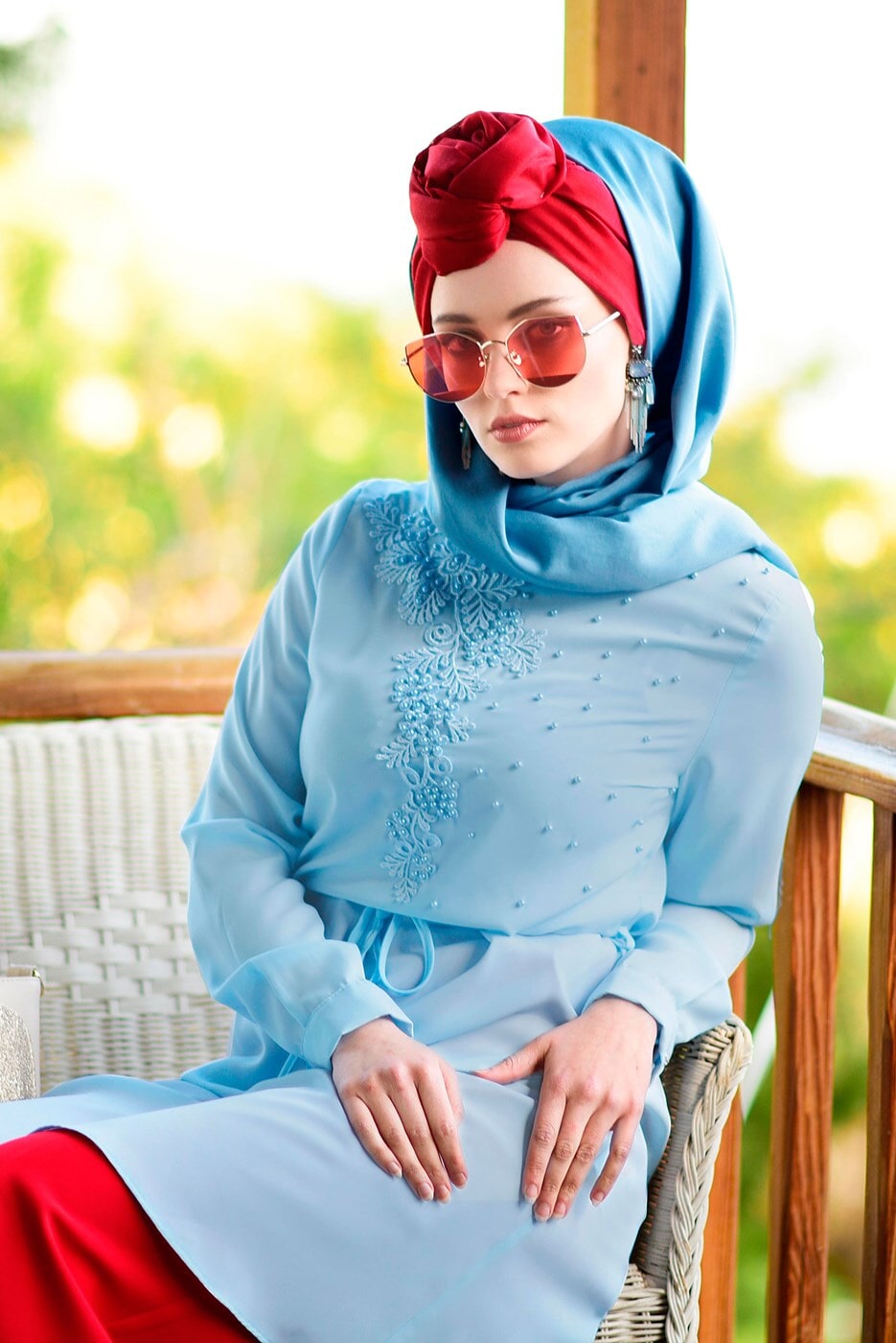 Tesettür giyim MAVİ İNCİ DETAYLI TUNİK 62781