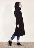 Tesettür giyim SİYAH KAPÜŞONLU FERMUARLI PENYE CEKET 64505