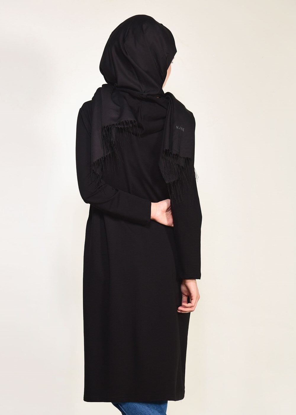 Tesettür giyim SİYAH KAPÜŞONLU FERMUARLI PENYE CEKET 64505