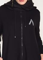Tesettür giyim SİYAH KAPÜŞONLU FERMUARLI PENYE CEKET 64505