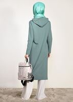 Tesettür giyim YEŞİL KAPÜŞONLU FERMUARLI PENYE CEKET 64505