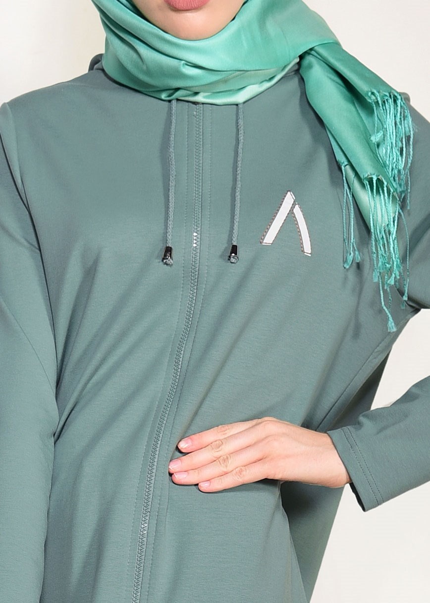Tesettür giyim YEŞİL KAPÜŞONLU FERMUARLI PENYE CEKET 64505