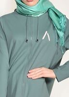Tesettür giyim YEŞİL KAPÜŞONLU FERMUARLI PENYE CEKET 64505