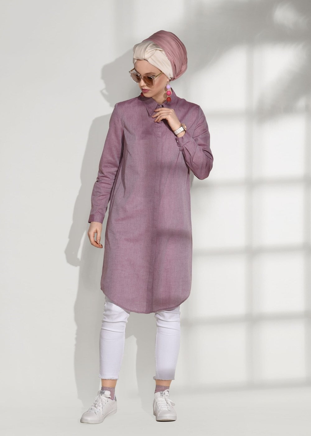 Tesettür giyim BORDO GİZLİ DÜĞMELİ BASİC TUNİK 66615