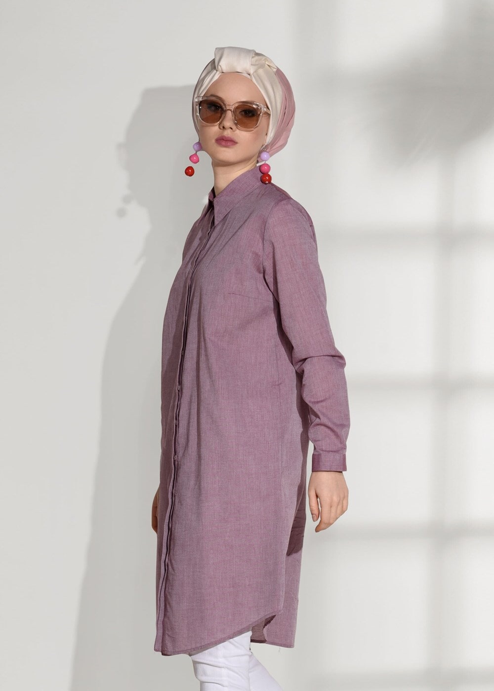 Tesettür giyim BORDO GİZLİ DÜĞMELİ BASİC TUNİK 66615