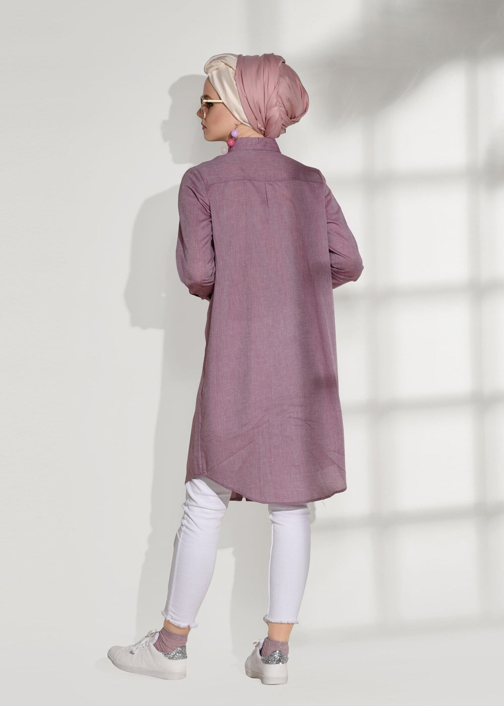 Tesettür giyim BORDO GİZLİ DÜĞMELİ BASİC TUNİK 66615