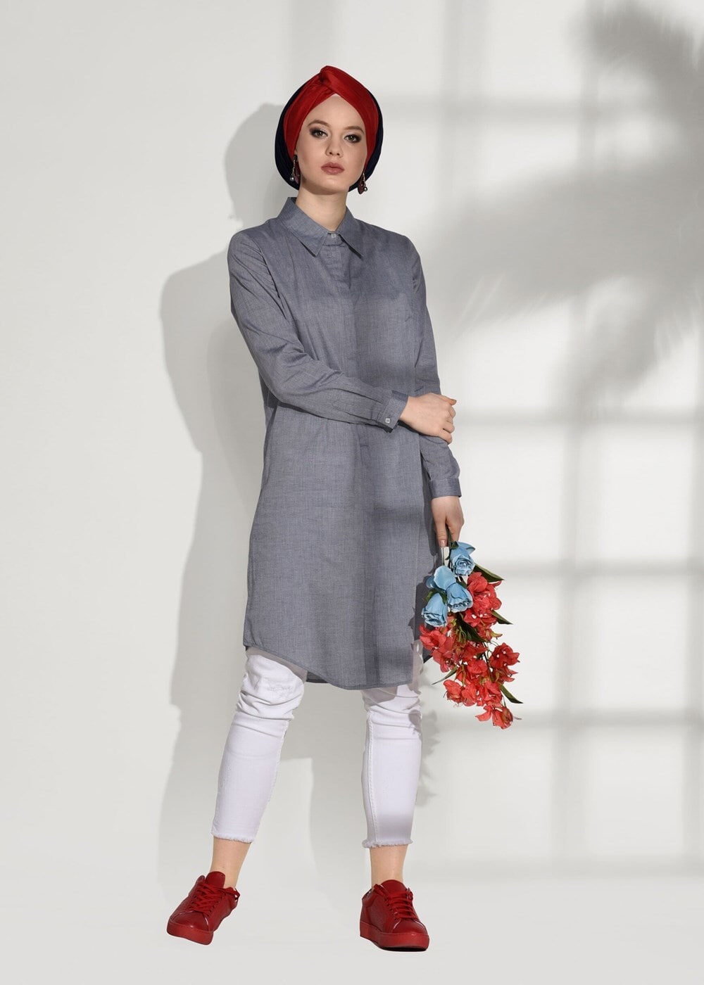 Tesettür giyim LACİVERT GİZLİ DÜĞMELİ BASİC TUNİK 66615