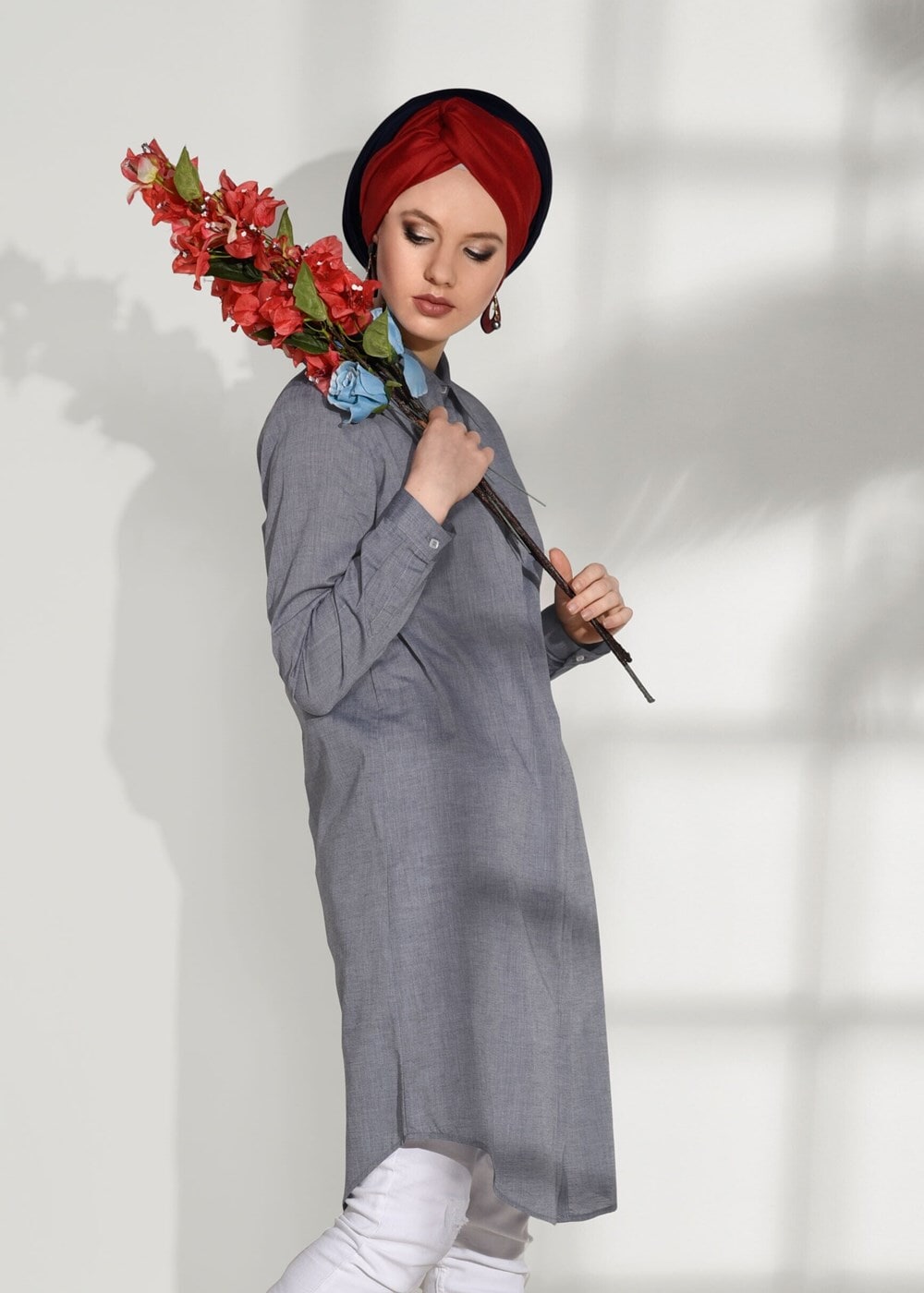 Tesettür giyim LACİVERT GİZLİ DÜĞMELİ BASİC TUNİK 66615