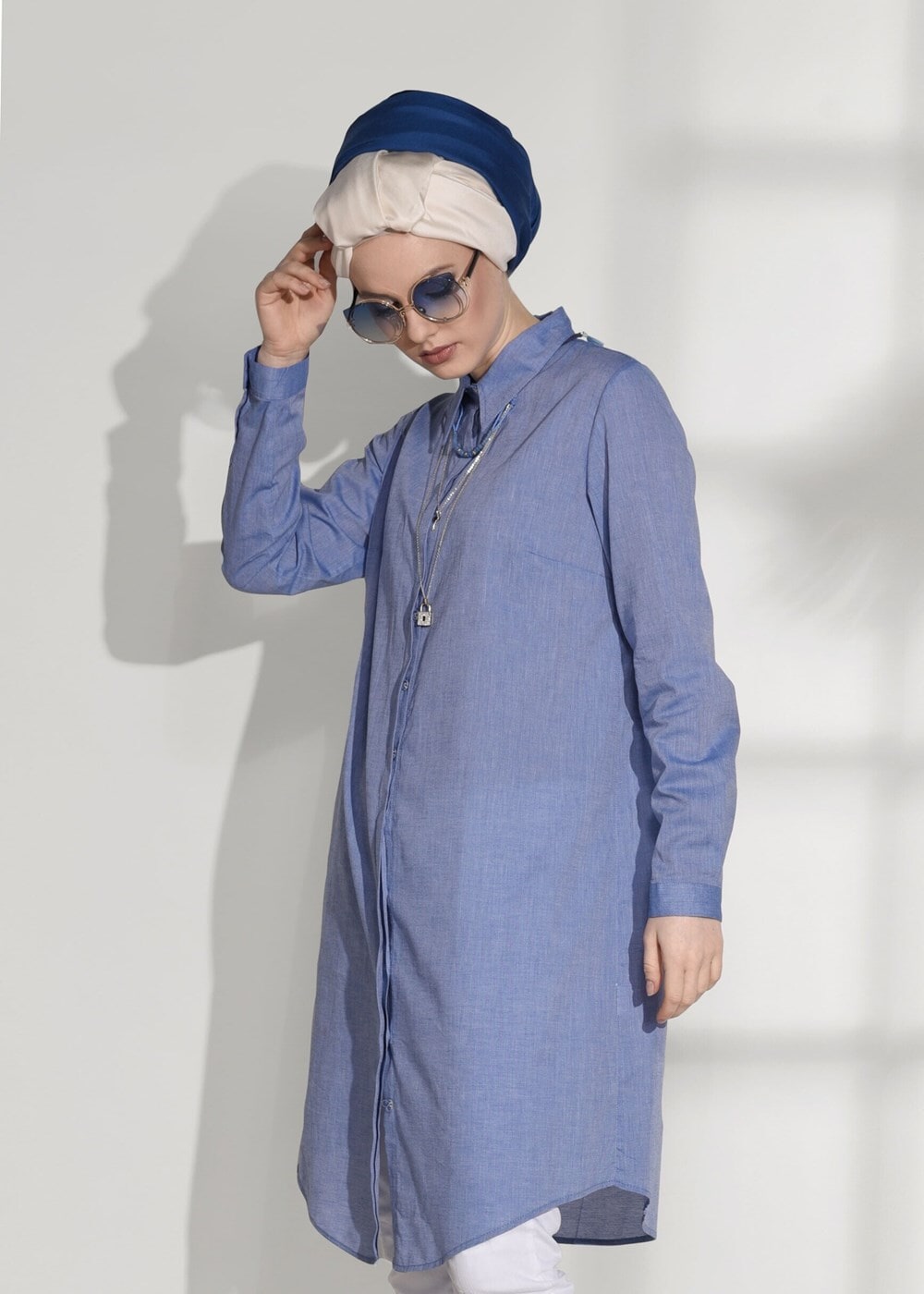 Tesettür giyim LACİVERT GİZLİ DÜĞMELİ BASİC TUNİK 66615