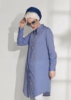 Tesettür giyim LACİVERT GİZLİ DÜĞMELİ BASİC TUNİK 66615