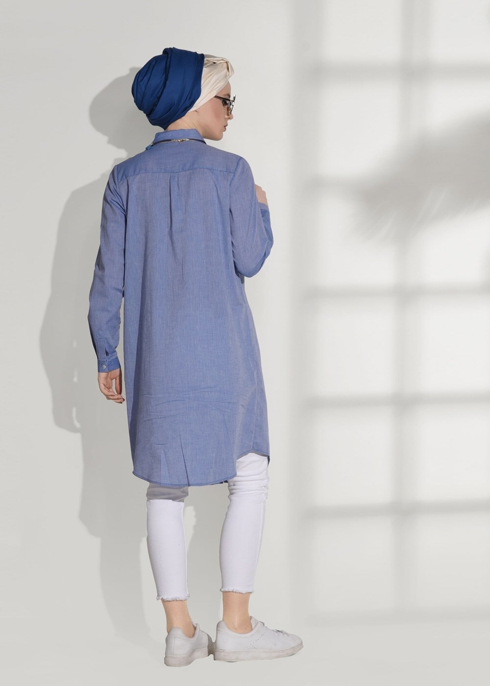 Tesettür giyim LACİVERT GİZLİ DÜĞMELİ BASİC TUNİK 66615