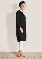 Tesettür giyim SİYAH T 67071 İkoll-Çakmalı Tunik