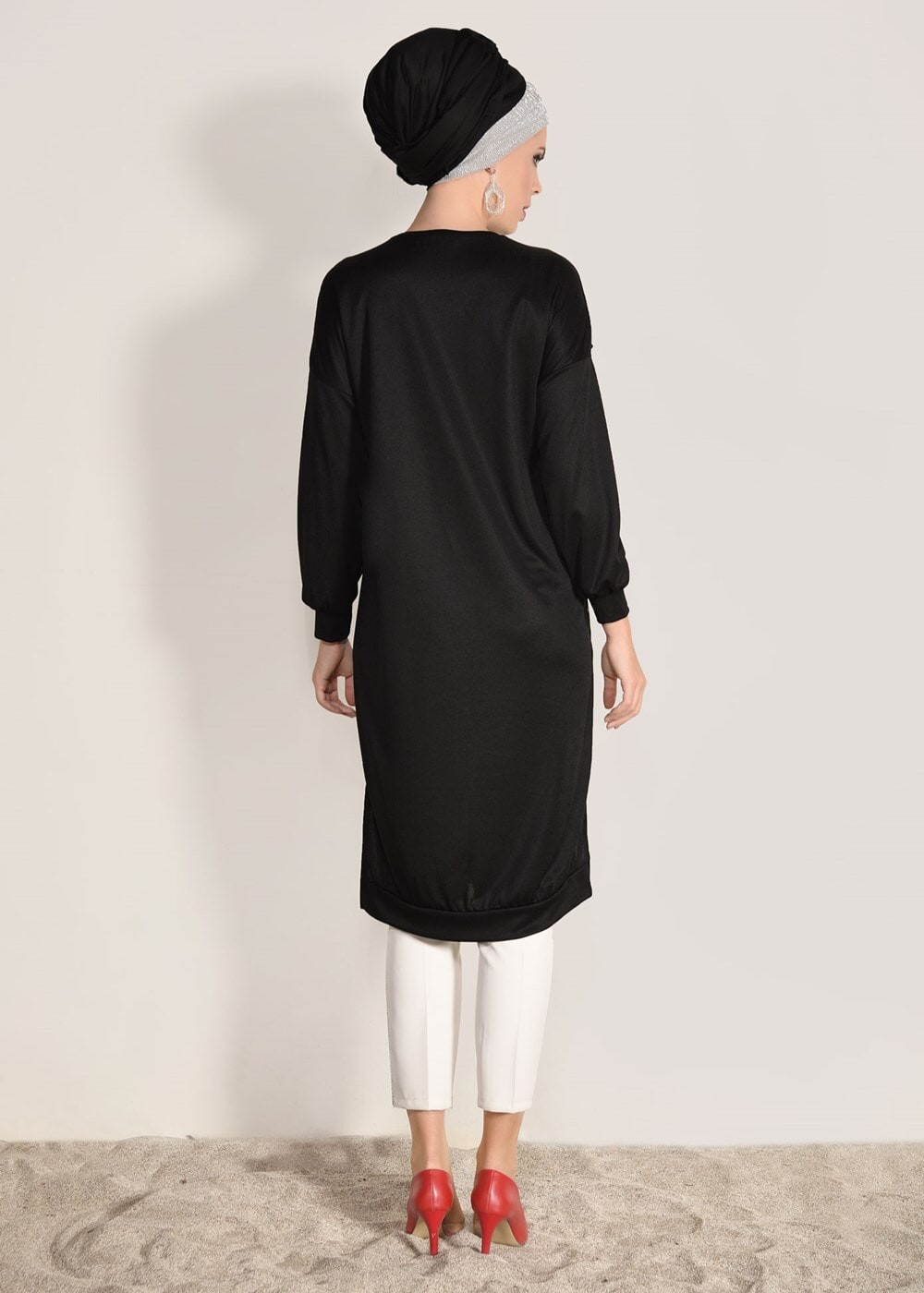 Tesettür giyim SİYAH T 67071 İkoll-Çakmalı Tunik