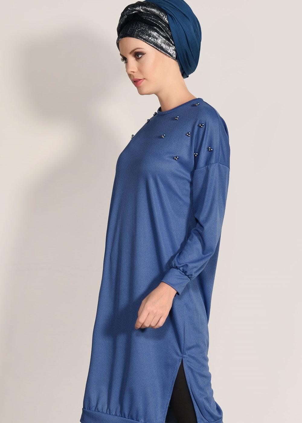 Tesettür giyim MAVİ T 67071 İkoll-Çakmalı Tunik