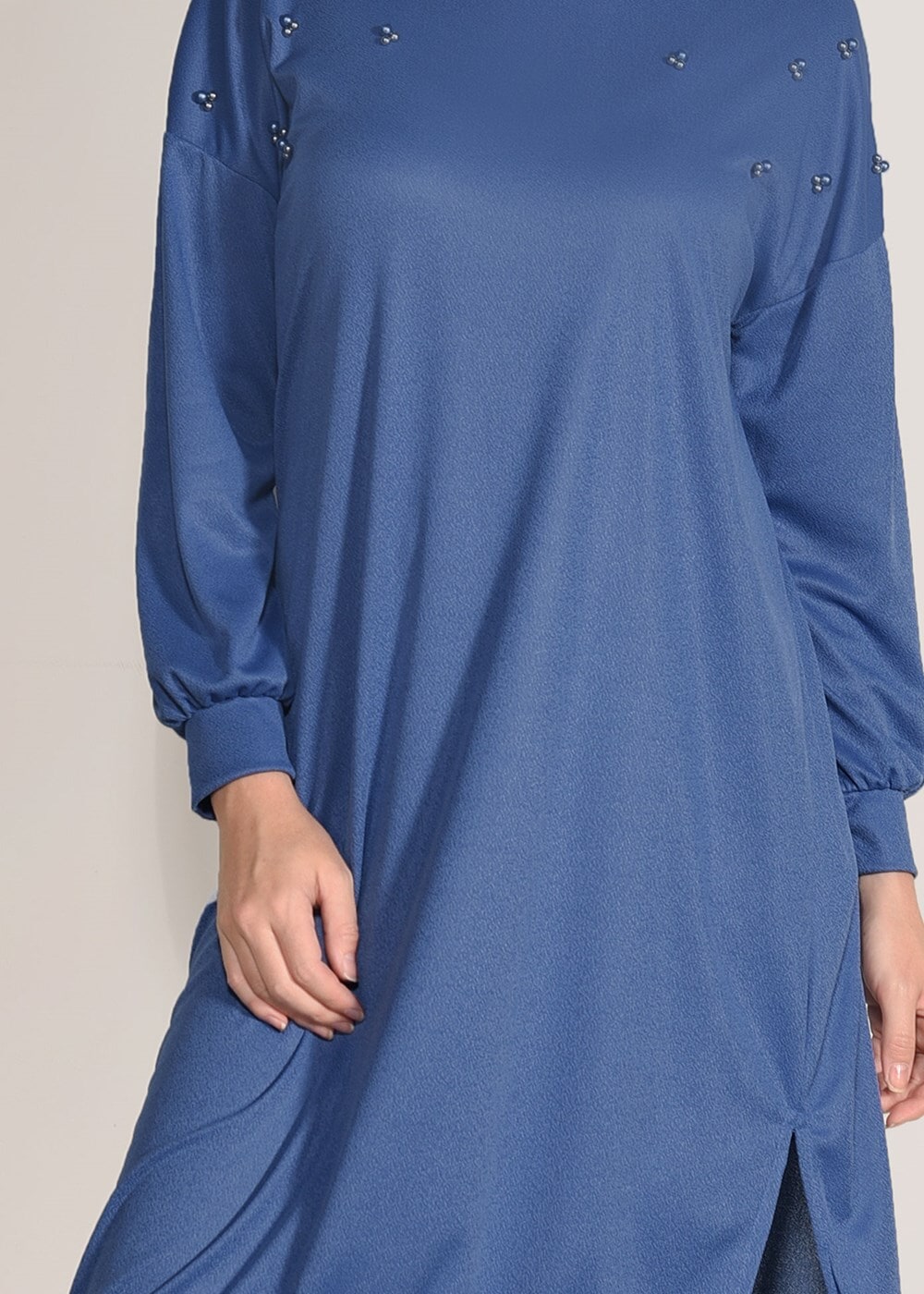 Tesettür giyim MAVİ T 67071 İkoll-Çakmalı Tunik