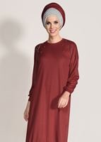 Tesettür giyim KIRMIZI T 67071 İkoll-Çakmalı Tunik