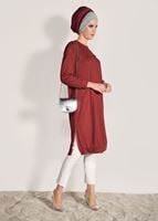 Tesettür giyim KIRMIZI T 67071 İkoll-Çakmalı Tunik