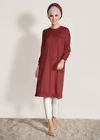 Tesettür giyim KIRMIZI T 67071 İkoll-Çakmalı Tunik