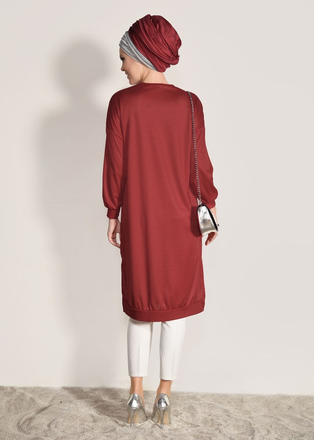 Tesettür giyim KIRMIZI T 67071 İkoll-Çakmalı Tunik