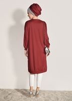 Tesettür giyim KIRMIZI T 67071 İkoll-Çakmalı Tunik