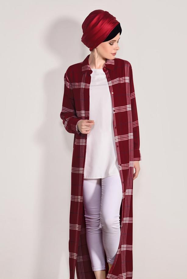 Hijab clothing  CHECKED LONG TUNIC 69012  - TRENDTESETTÜR