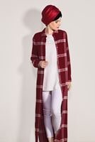 Hijab clothing CLARET RED CHECKED LONG TUNIC 69012 